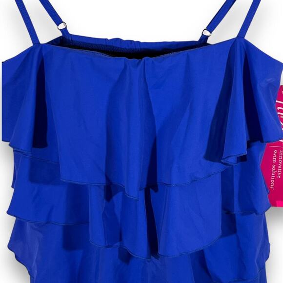 Fit 4 U Romper Swimsuit Tiered Ruffle Cobalt Blue Size 10 Resort Summer Beachy - Picture 3 of 9